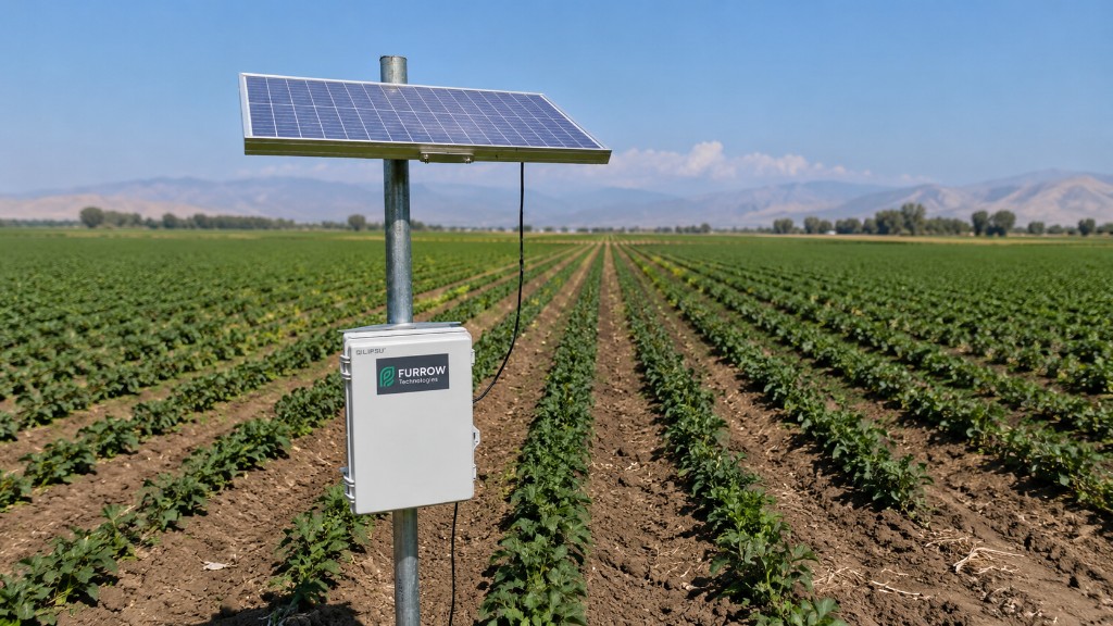 FurrowTech field node with solar panel in a crop field